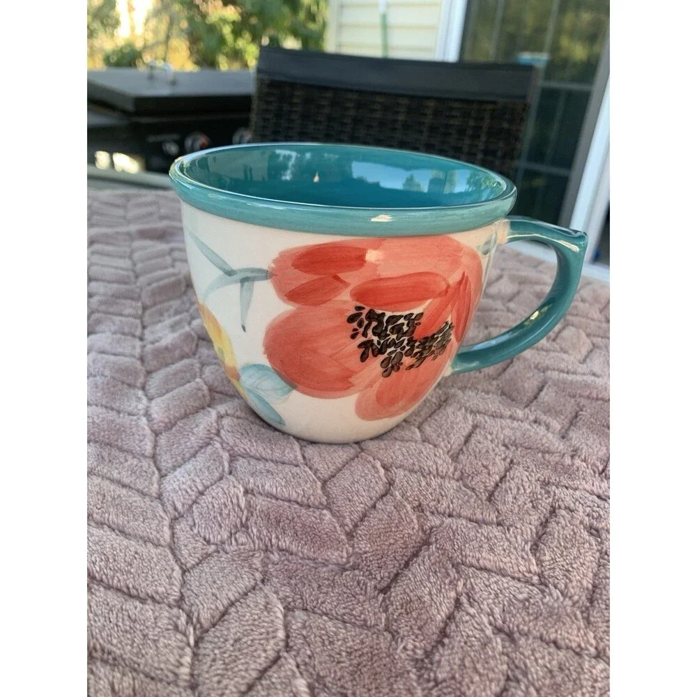 The Pioneer Woman Floral Vintage Bloom 16oz Ceramic Mug Teal Interior